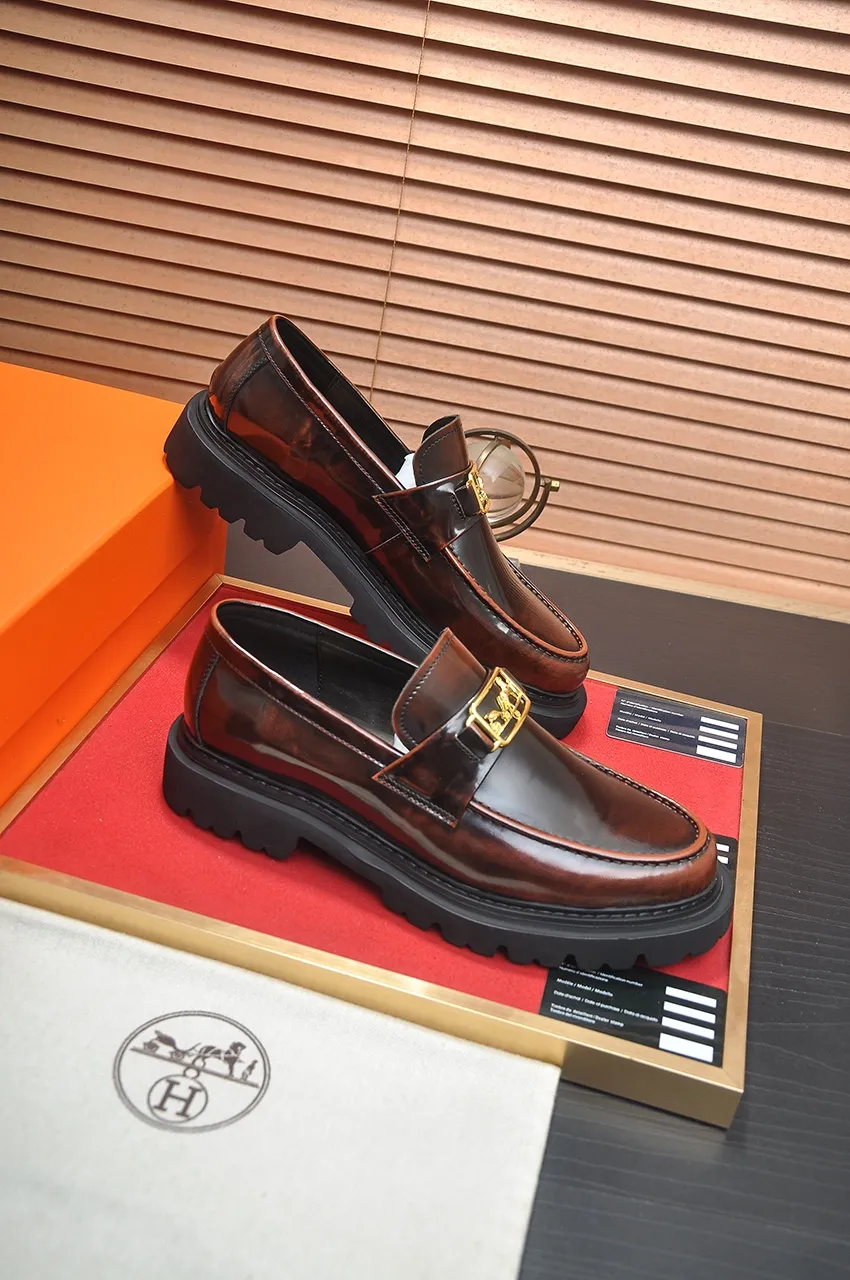 Men's men's shoes 💰720💶【[Hermes HERMES】】(High-end Niuli) New 🍀 HERMES - top version of classic casual leather shoes! Made of imported original cowhide, the inner top layer is comfortable cowhide lining! Original wear-resistant rubber foam outsole! High quality products! Code number 38-45 (45 customized)